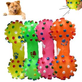 1pcs Pet Dog Cat Puppy Sound Polka Dot Squeaky Toy Rubber Dumbbell Chewing Funny Toy (Color: Green, size: S)