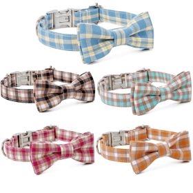 Plaid Dog Collar with Bow Pet Gift Adjustable Soft and Comfy Bowtie Collars for Small Medium Large Dogs (colour: Style 1, size: M 2.5x50cm)