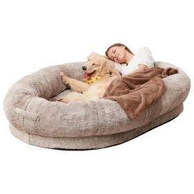 Oversized Person Dog Bed Removable And Washable (Option: Gradient Khaki Bottom Package-175x90x30CM)